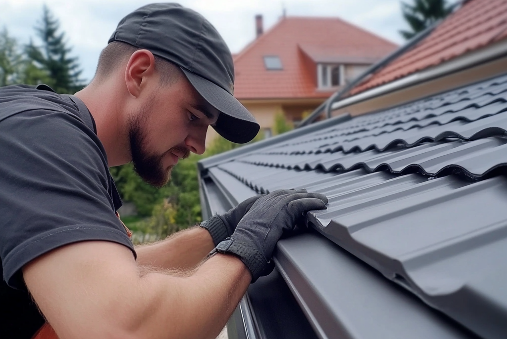 Professional installer fitting roof trim on a tiled roof in the UK