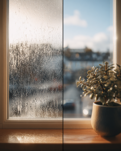 Condensation in double glazing windows inside a UK home