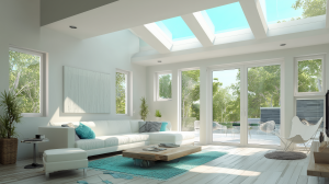 Modern orangery with skylight roof and bright interior in a UK home