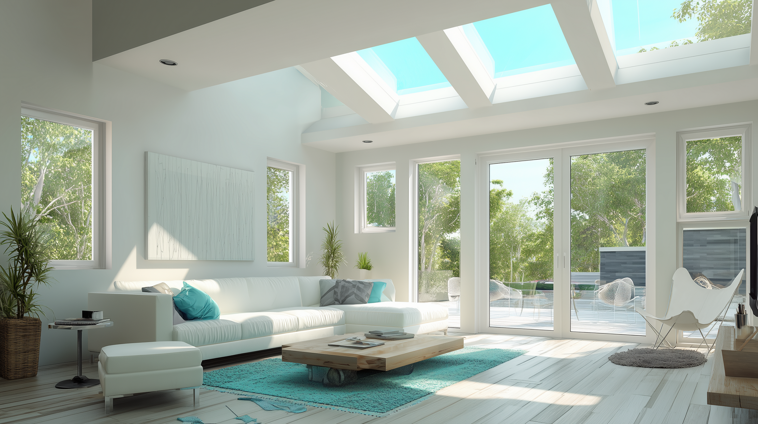 Modern orangery with skylight roof and bright interior in a UK home
