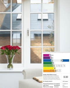 White uPVC window with Georgian bars in a bright living room interior