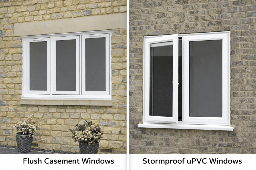 Flush casement vs stormproof uPVC windows side-by-side comparison