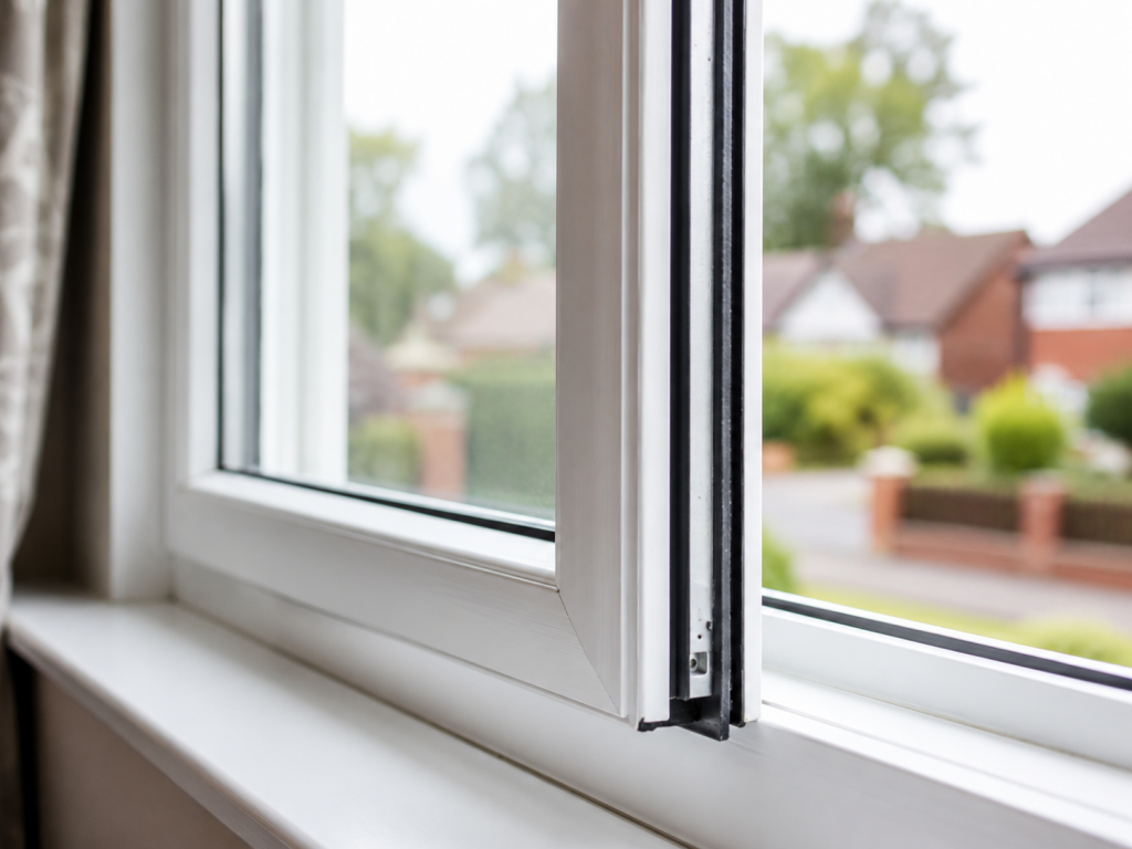 Close-up of a white uPVC window seal and frame showing the gasket area in a UK home